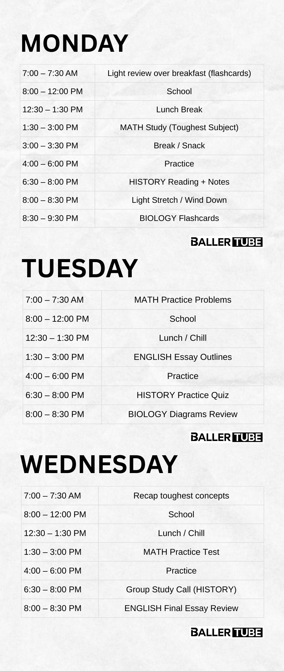 3 Day Study Schedule for Student Athletes - BallerTube